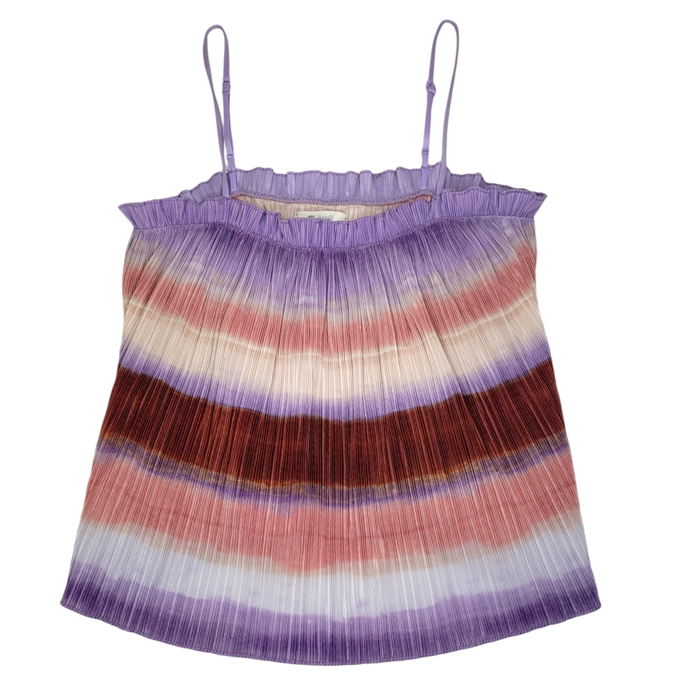 MADEWELL Tank Top Ruffle Bohemian Purple Pink Ombré Rainbow XS Sleeveless Top